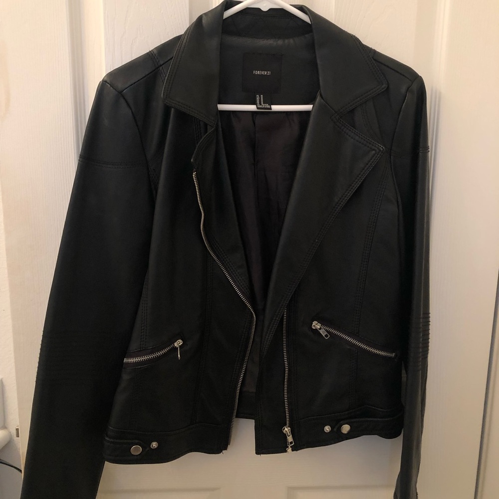 Faux leather jacket.